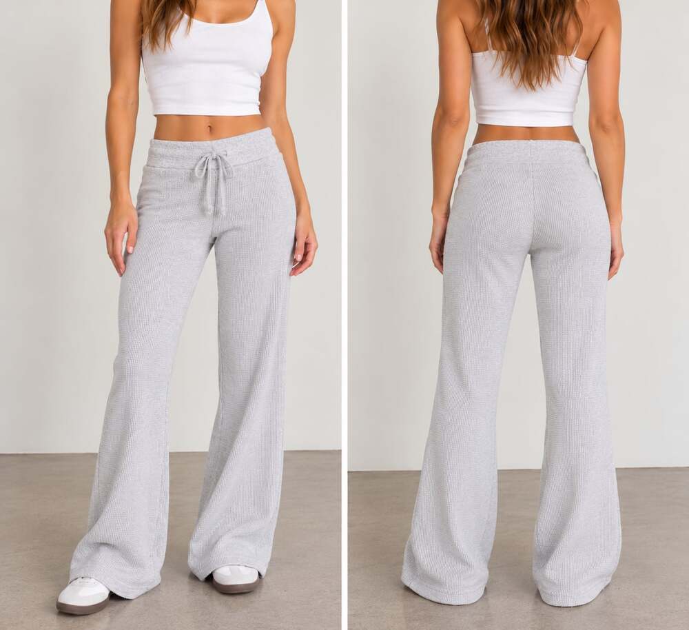 Brandy Melville Gray Waffle Knit Flare Lounge Pants Drawstring Y2K